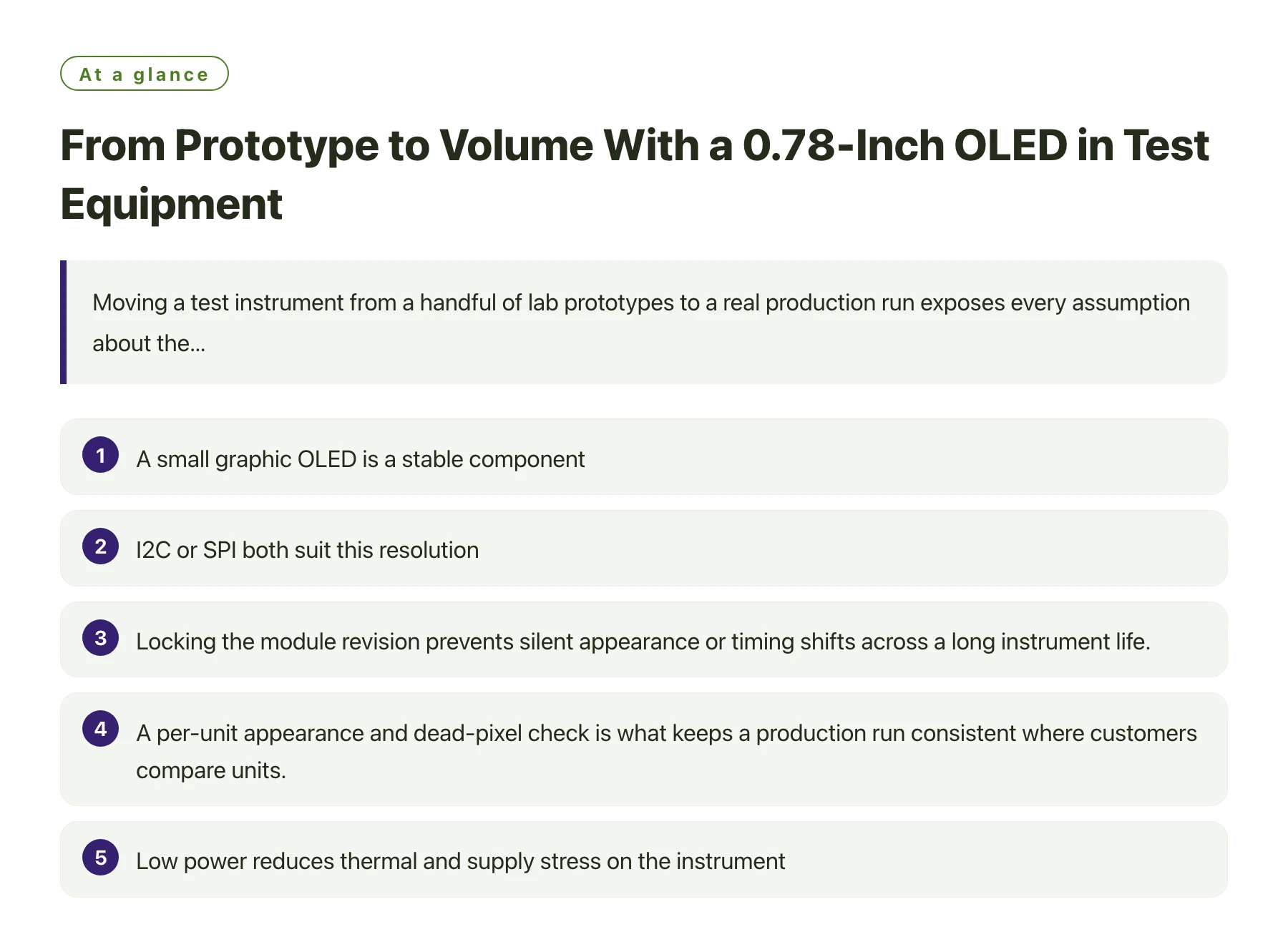 From Prototype to Volume With a 0.78-Inch OLED in Test Equipment——全文要点速览